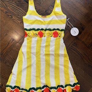 STAUD Yellow and White Striped Knit Citrus Dress